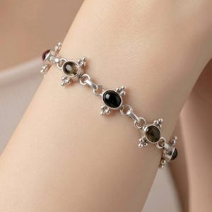 Sterling Silver Multi-Gemstone Bracelet • Amethyst, Citrine, Onyx, Garnet • 2005 Archive