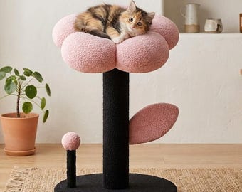 Flower Cat Tree, Cute Cat Tower, Floral Pet Furniture, Unique Cat Condo, Aesthetic Cat Climbing Post, Small Cat House for Indoor Cats