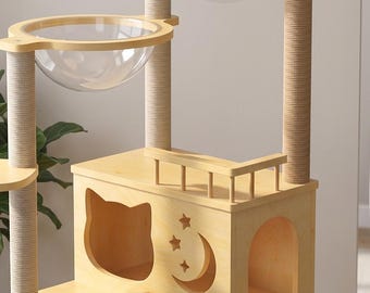 Multi-Level Modern Cat Tree with Space Capsule Hammocks & Play Tower