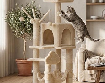 Multi-Level Luxury Cat Tree – Modern Activity Center with Hammock and Plush Perch