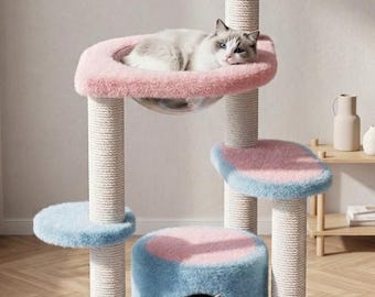 Modern Aesthetic Cat Tree with Bubble Perch and Cozy Hideaway, Pastel Multi-Level Cat Tower, Unique Cat Furniture for Play and Relaxation