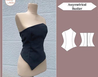 Assymetrisch naaipatroon bustiertop | Assymetrisch korset | Gestructureerde top | Kantoorsirene | A4, US Letter en A0 + naai-instructies