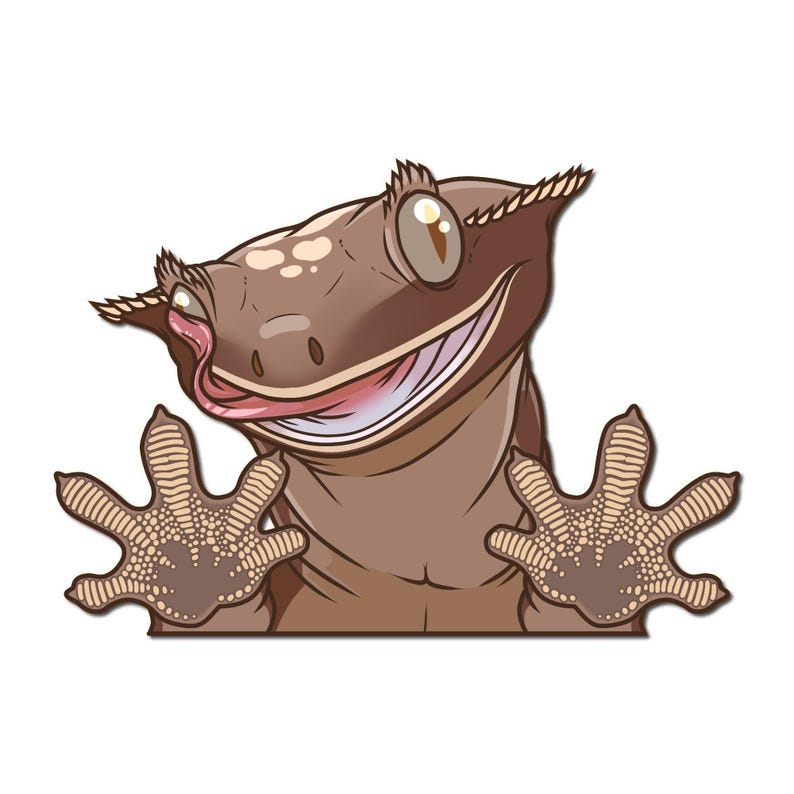 Crested Gecko Peeker Vinyl Decal 5 inch Frappucinno