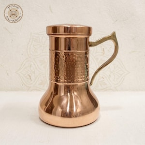 Pure Copper Water Jug | Handmade Ayurvedic Copper Pitcher | Hammered Copper Water Pot | Copper Drinkware for Wellness