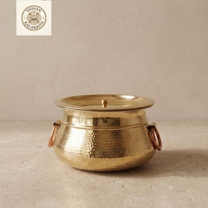 Hammered Lagan Handi with Tin Lining & Lid, 3400 ML Brass Cooking Pot