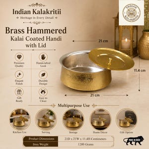 Gehamerde messing Handi met Kalai, 2,5 liter Lagan kookpot voor Dum Biryani, Dal & Curry