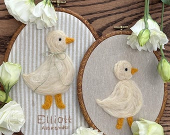 Needle Felted Goose nursery decor; Handmade Embroidery hoop art