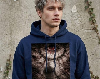 Sudadera con capucha surrealista oscura / Sombra de muchos ojos / Sudadera con capucha de arte psicológico / Ropa urbana unisex