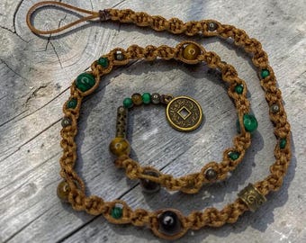 Joyas para el cabello hechas a mano con piedras preciosas / Malaquita, ojo de tigre, pirita, dije de moneda china