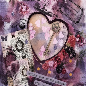 81 Replace Fear of the Unknown with Curiosity – Art Journaling Printable | Vintage Collage Purple | Junk Journal | Atelier Featherlight