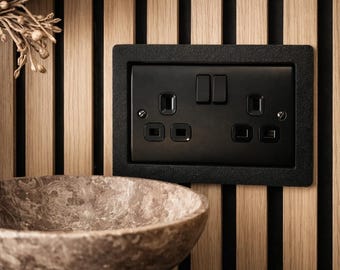 Acoustic Slat Wall Socket Surround Trim, UK Plug Spacer Frame, Black or White