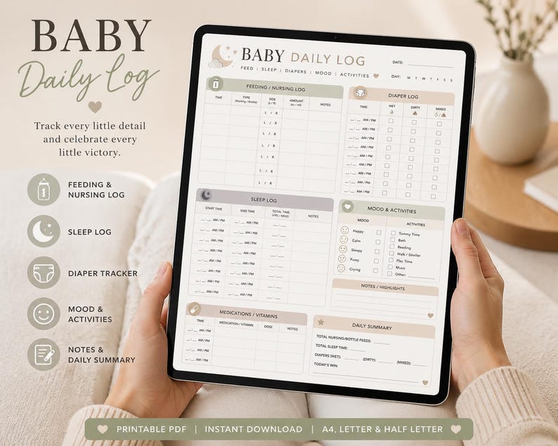 Newborn Daily Log Printable | Baby Tracker for Feeding (L/R), Sleep ...