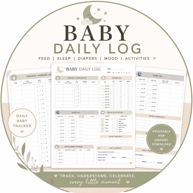 Newborn Daily Log Printable | Baby Tracker for Feeding (L/R), Sleep ...