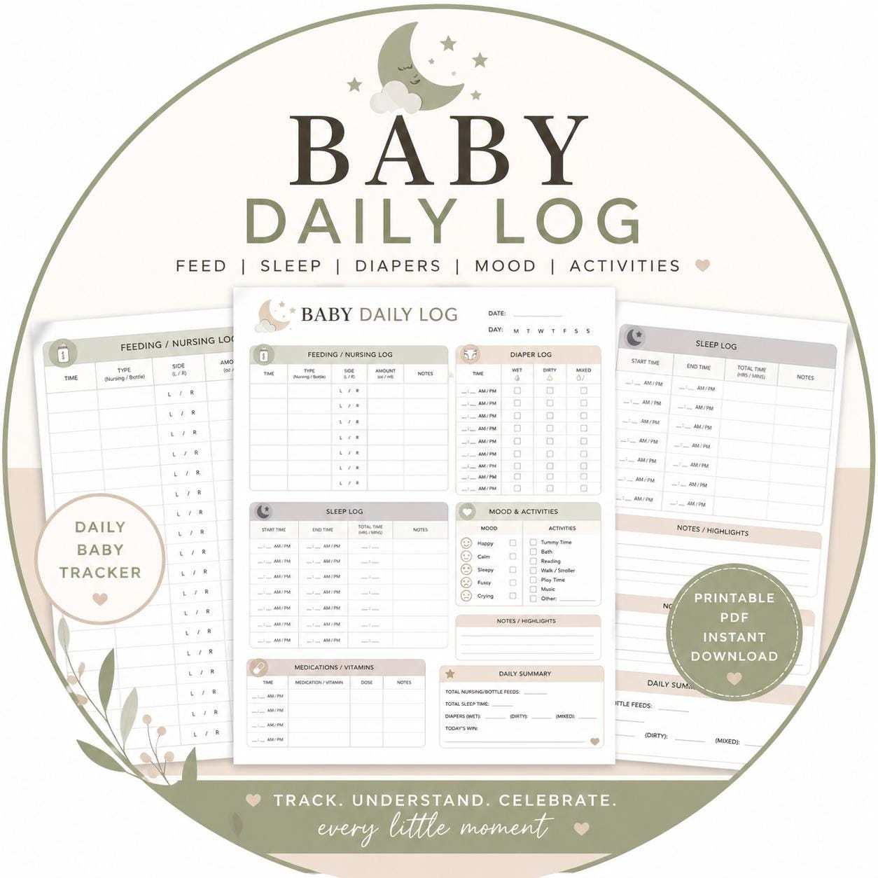 Newborn Daily Log Printable | Baby Tracker for Feeding (L/R), Sleep ...