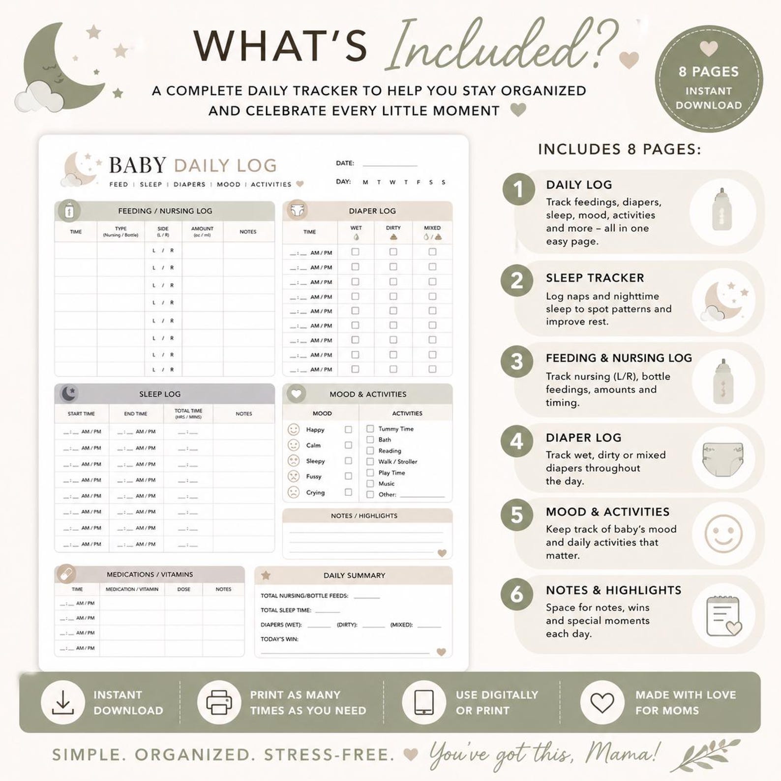 Newborn Daily Log Printable | Baby Tracker for Feeding (L/R), Sleep ...