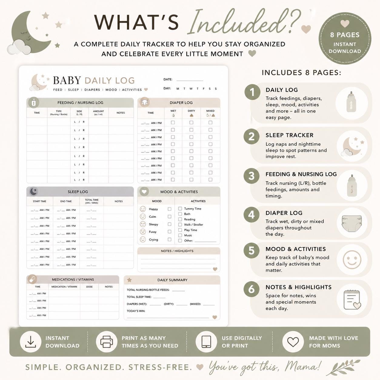 Newborn Daily Log Printable | Baby Tracker for Feeding (L/R), Sleep ...