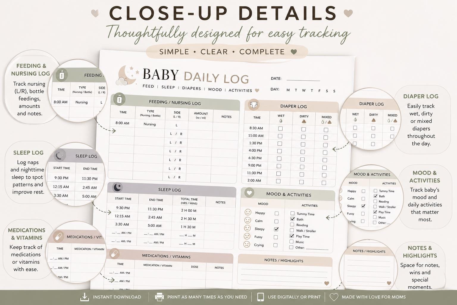 Newborn Daily Log Printable | Baby Tracker for Feeding (L/R), Sleep ...