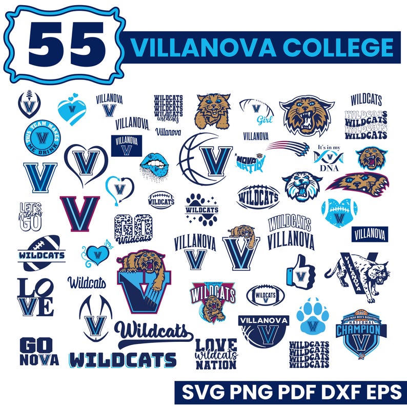 Villanova Logo Cursive Script Villanova College SVG Bundle, University SVG, Wildcats DXF, Game Day ...