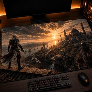 Dark Fantasy Desk Mat, Gaming Mouse Pad, Medieval Landscape Desk Mat, Extended Gaming Mat, Fantasy Gamer Desk Accessory, RPG Desk Setup Deco