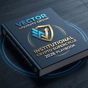 May include: A dark blue book titled "INSTITUTIONAL CRYPTO SUPERCYCLE 2026 PLAYBOOK" with the "VECTOR LIQUIDITY GROUP" logo. The book has gold and blue accents. Includes a digital download key and PDF blueprint.