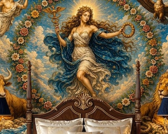 Papel de Parede Autoadesivo com Mitologia Grega, Mural de Parede Não Tecido com Zodíaco Celestial, Papel de Parede Impermeável em Vinil com Estampa de Animais