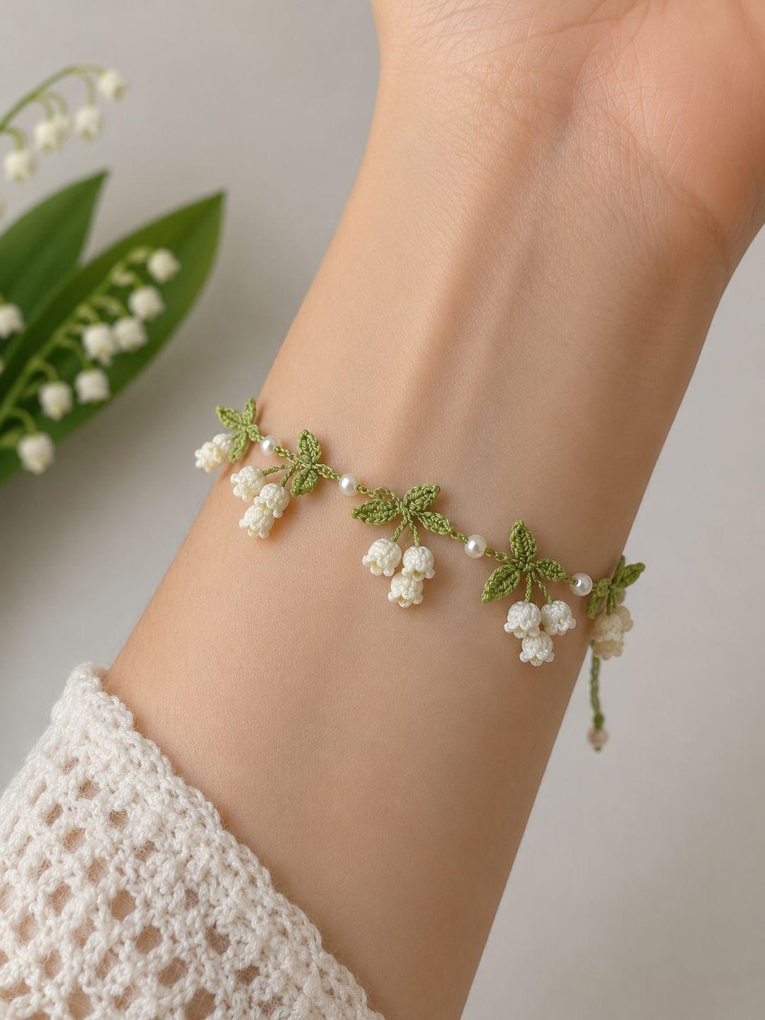 Lily of the Valley Crochet Bracelet PDF Pattern | Handmade Floral