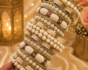 Conjunto nupcial de pulseras Royal Pearl – Elegancia artesanal en marfil y oro