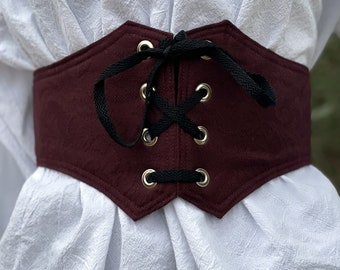 Dark Burgundy Brocade Lace Up Belt