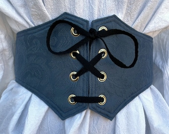 Blue Brocade Lace Up Belt