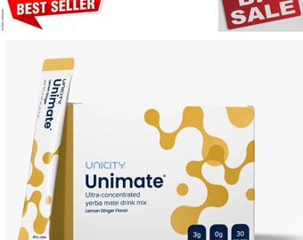 Unicity Unimate Limón Jengibre Sobres de Mezcla Ultra Concentrada para Bebida de Yerba Mate (30 Sobres)
