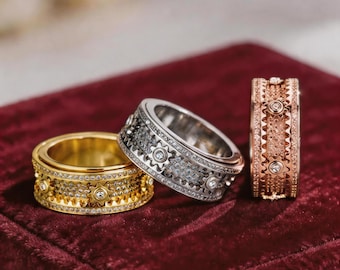 Zahnrad Spinner Ring, Sterling Silber Zahnrad Spinner Ring, Sternennacht Ring, Sternenhimmel Diamant Sternenhimmel Mechanischer Paar Ring, Rotierendes Design