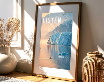 Glacier Bay National Park Art | Alaska Coastal Landscape Kayaker Print (Digital Download)