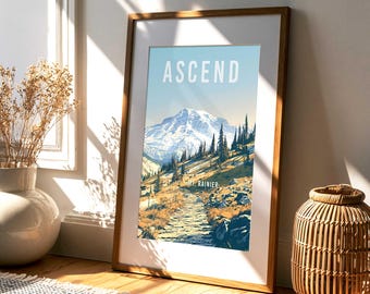 Mount Rainier National Park Poster | Modern Mountain Landscape Print (Digital Download)