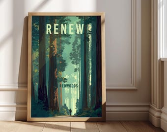 Redwood National Park Poster, Forest Wall Art, Nature Decor (Digital Download)