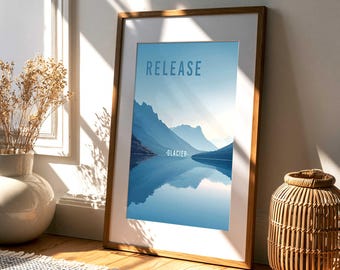 Glacier National Park Travel Poster, Mountain Landscape Wall Art (Digital Download)