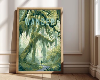 Olympic National Park Poster, Forest Wall Art, Travel Poster, Printable Wall Art, Nature Decor (Digital Download)