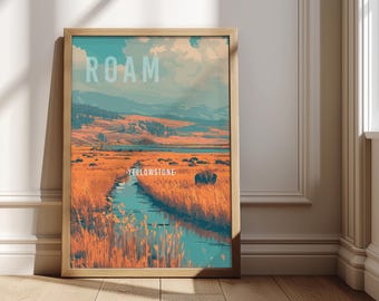Yellowstone National Park Poster, Roaming Wildlife, Valley Landscape (Digital Download)