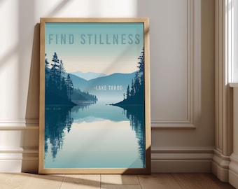 Lake Tahoe Poster, Mountain Landscape Wall Art, Nature Print (Digital Download)