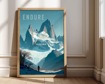 Patagonia Mountain Landscape Print, Adventure Travel Wall Art (Digital Download)