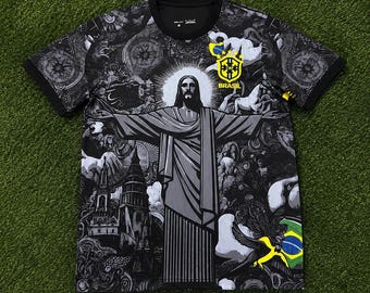 Camiseta de fútbol de Brasil Cristo Redentor Camiseta de fútbol de Brasil Camiseta inspirada en Río Camiseta de aficionado Camiseta deportiva unisex Regalo
