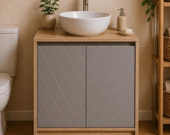 Modern Bathroom Vanity Cabinet with Sink Wood and Gray Storage Unit Minimalist Bathroom Furniture Compact Under Sink Cabinet Storage