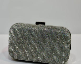 Bolso de mano plateado y dorado con pedrería: bolso de noche de lujo, bolso de boda, elegante bolso de novia.