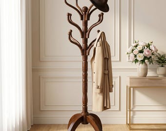 Perchero de madera maciza hecho a mano / Organizador independiente para recibidor o pasillo