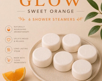 Glow Shower Steamers | 6 Pack | Natural Handmade | Uplifting | Mood Boost | Essential Oil | No Dyes