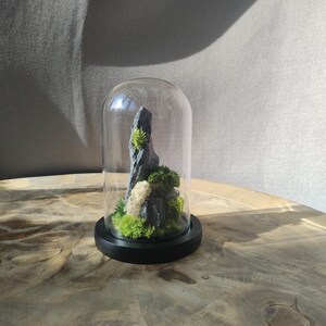 Glass Dome Terrarium – Stone Peak Sculpture – Vertical Stone Composition – Minimalist Zen Design – Natural Object