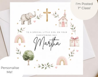 Carte de baptême personnalisée pour fille, couronne aquarelle, souvenir de baptême