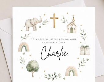 Personalised Christening Card for Boy, Little Boy Christening Day Card, Custom Name Baptism Card