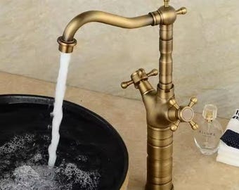 Basin Faucets Antique Brass Bathroom Sink Faucet 360 Degree Swivel Spout Double Cross Handle Bath kitchen Mixer Taps