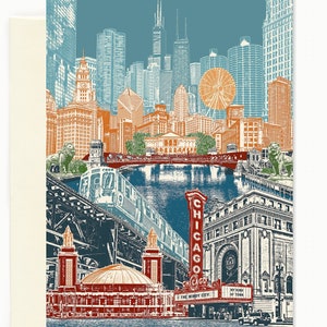 Chicago, Illinois Notecard - colorido - Windy City - Conjunto de 8 - Cartão de felicitações dobrado