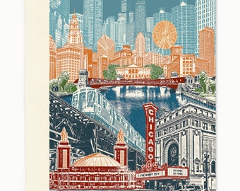 Chicago, Illinois Notecard - full color - Windy City - Set of 8 - Folded Greeting Card